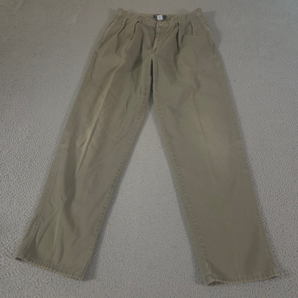 VINTAGE Polo Ralph Lauren Pants Mens 34x34 Olive Straight Leg Pleated Cotton 90s